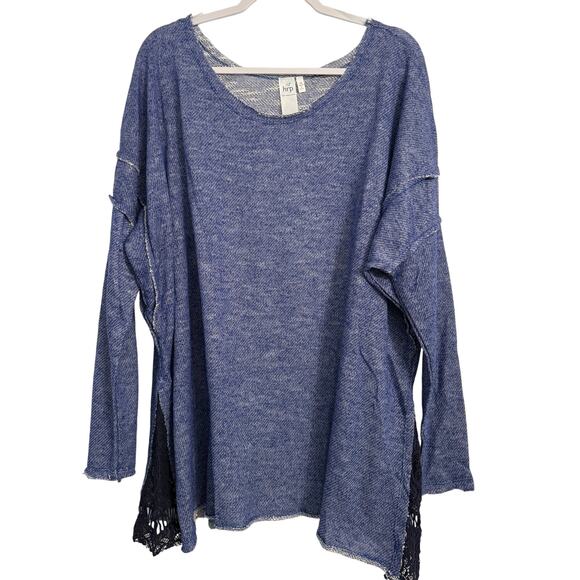 NWOT Coastal Boho Raw Lounge Lightweight French Terry Lace Accent Sweatshirt 3X - Picture 1 of 13